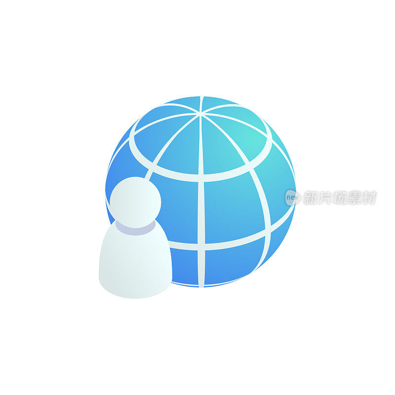 Globe people isometric vector icon. 3d global business, social media network user symbol, Internet communication sign.